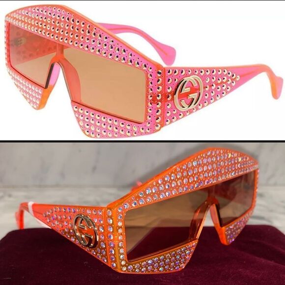 NEW AUTH GUCCI CRYSTAL HOLLYWOOD FOREVER ORANGE GG0357S 0357S 002 - Picture 1 of 14